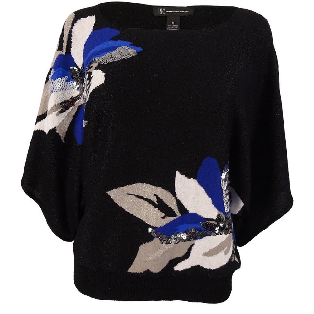 INC Women's Metallic Floral Print Top Blouse